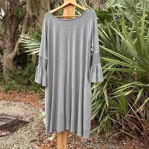 Agnes & Dora Walker Dress XXXL Women's 3X Gray Bell Sleeves‎ Viscose Round Neck
